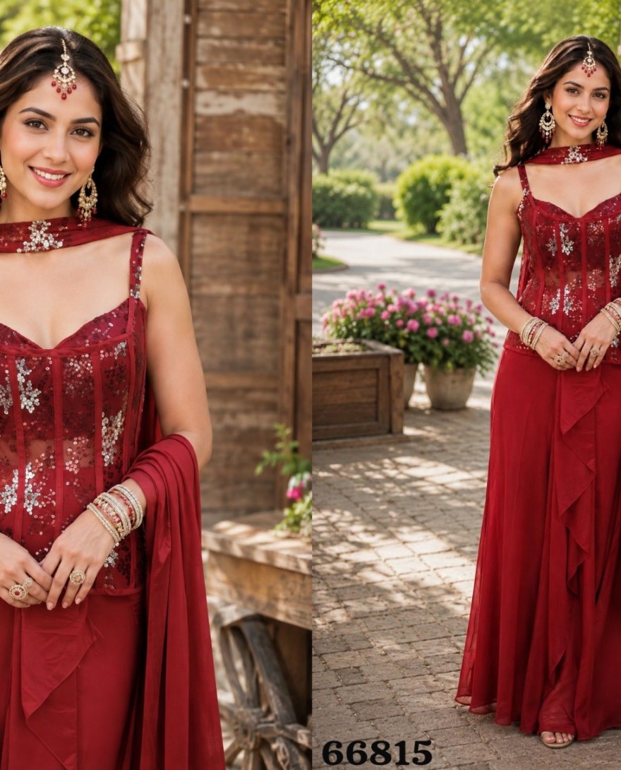 66815 - Graceful Embroidered Readymade Indo-Western